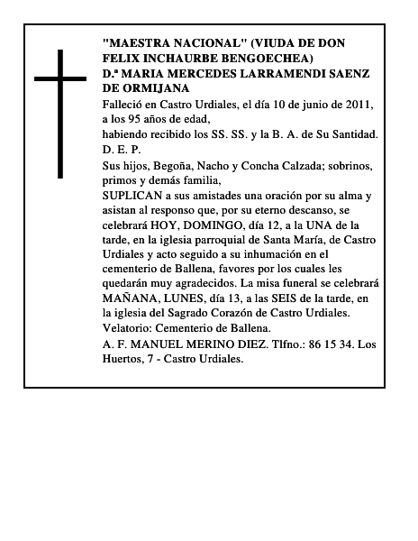 D.ª MARIA MERCEDES LARRAMENDI SAENZ DE ORMIJANA