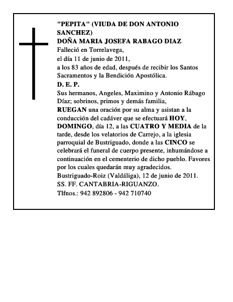 DOÑA MARIA JOSEFA RABAGO DIAZ
