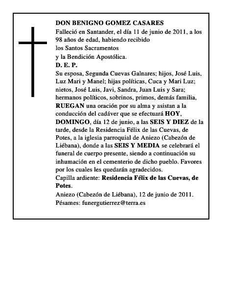 DON BENIGNO GOMEZ CASARES