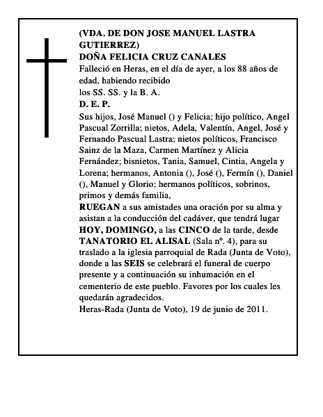DOÑA FELICIA CRUZ CANALES