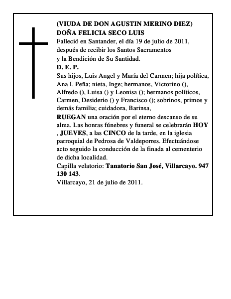 DOÑA FELICIA SECO LUIS
