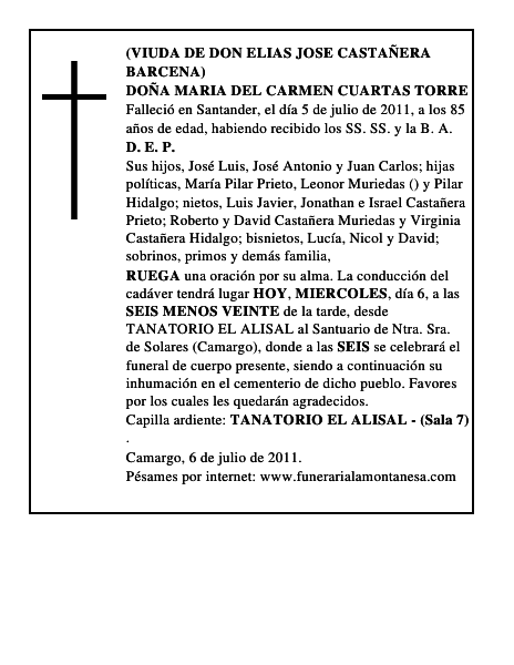 DOÑA MARIA DEL CARMEN CUARTAS TORRE