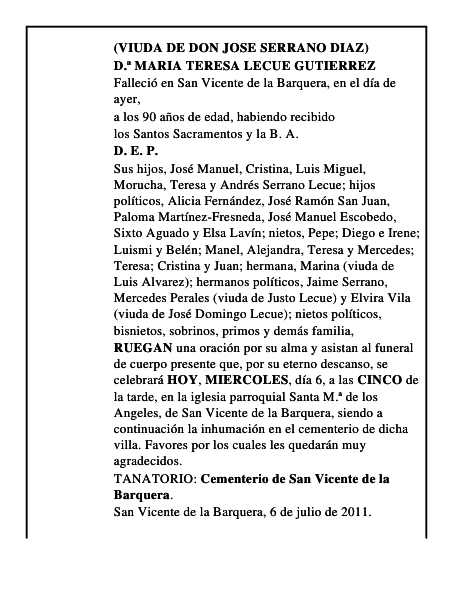 D.ª MARIA TERESA LECUE GUTIERREZ