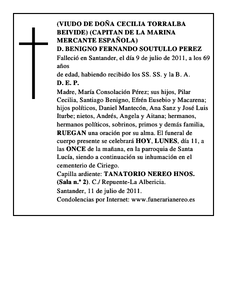 D. BENIGNO FERNANDO SOUTULLO PEREZ
