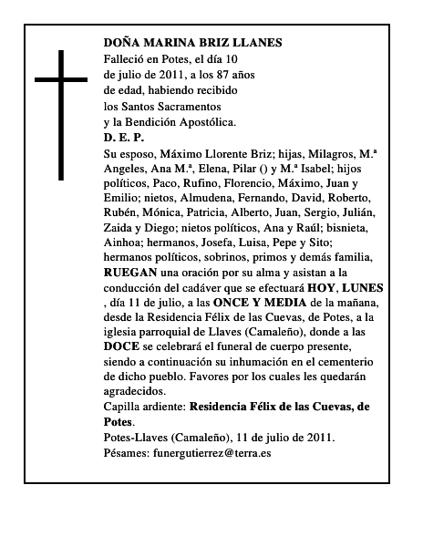DOÑA MARINA BRIZ LLANES