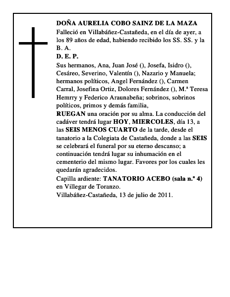 DOÑA AURELIA COBO SAINZ DE LA MAZA