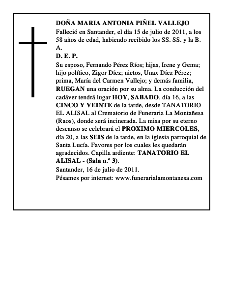 DOÑA MARIA ANTONIA PIÑEL VALLEJO
