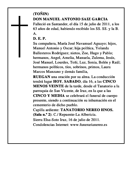 DON MANUEL ANTONIO SAIZ GARCIA