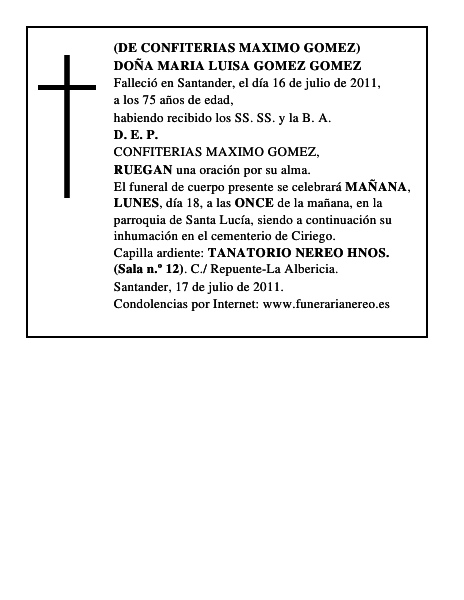 DOÑA MARIA LUISA GOMEZ GOMEZ