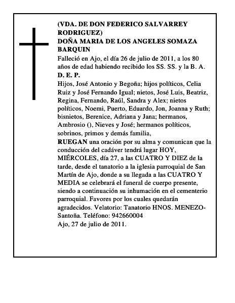 DOÑA MARIA DE LOS ANGELES SOMAZA BARQUIN