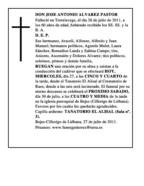 DON JOSE ANTONIO ALVAREZ PASTOR