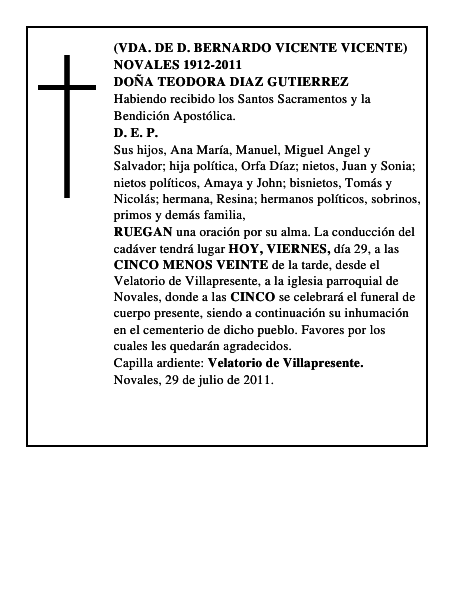DOÑA TEODORA DIAZ GUTIERREZ