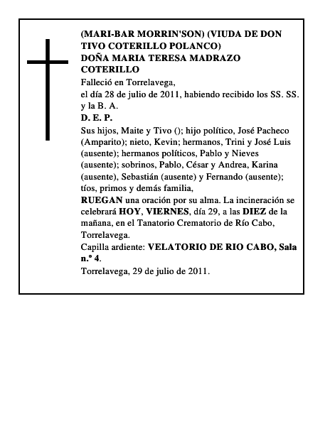 DOÑA MARIA TERESA MADRAZO COTERILLO
