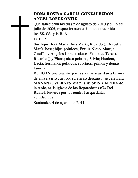 DOÑA ROSINA GARCIA GONZALEZDON ANGEL LOPEZ ORTIZ