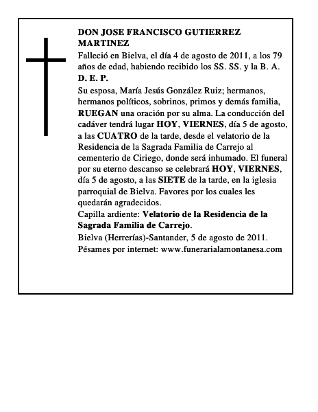 PRIMER ANIVERSARIO DEL SEÑORD. JOSE ANTONIO DIEZ FRANCOY DE SU HERMANOD. ALBERTO DIEZ FRANCO