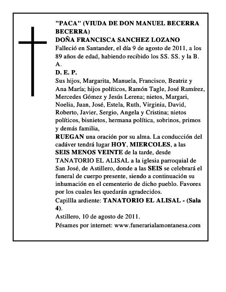 DOÑA FRANCISCA SANCHEZ LOZANO