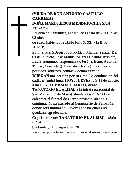 DOÑA MARIA JESUS MENDIGUCHIA SAN PELAYO