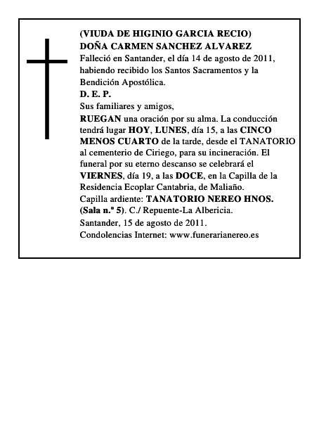 DOÑA CARMEN SANCHEZ ALVAREZ