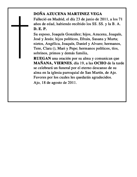 DOÑA AZUCENA MARTINEZ VEGA