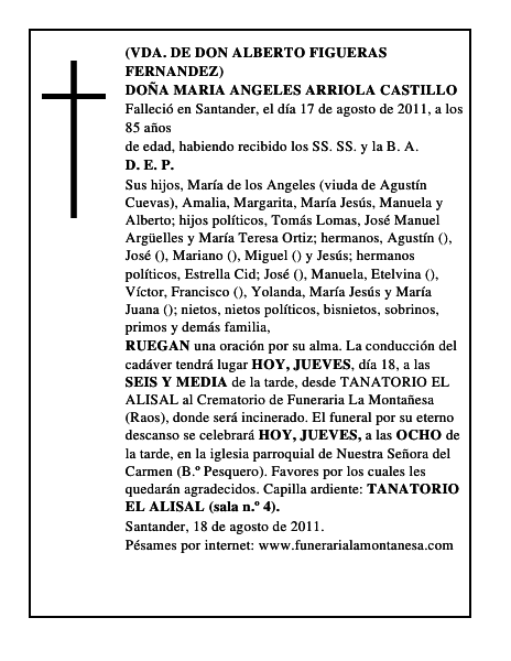 DOÑA MARIA ANGELES ARRIOLA CASTILLO