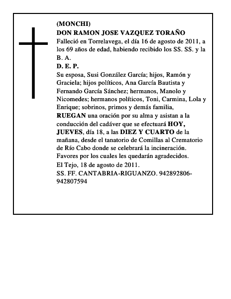 DON RAMON JOSE VAZQUEZ TORAÑO