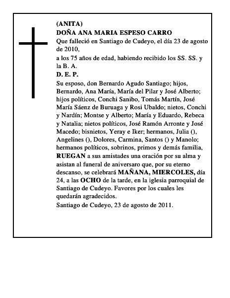 DOÑA ANA MARIA ESPESO CARRO