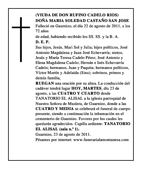 DOÑA MARIA SOLEDAD CASTAÑO SAN JOSE