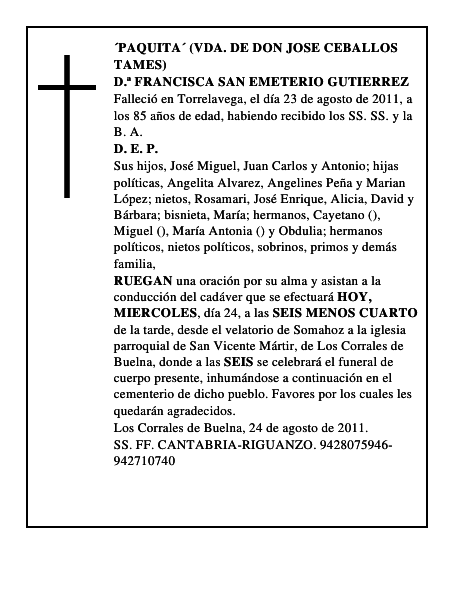 D.ª FRANCISCA SAN EMETERIO GUTIERREZ
