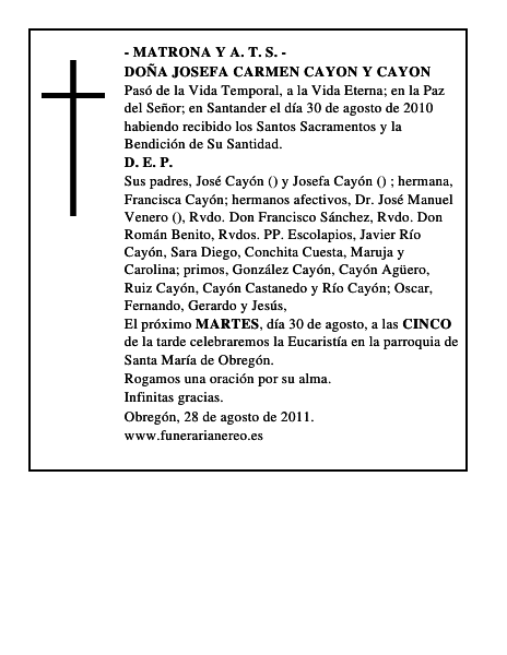 DOÑA JOSEFA CARMEN CAYON Y CAYON