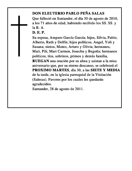 DON ELEUTERIO PABLO PEÑA SALAS