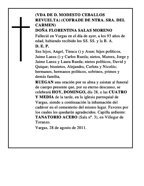 DOÑA FLORENTINA SALAS MORENO