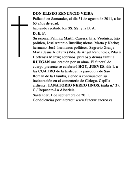 DON ELISEO RENUNCIO VEIRA