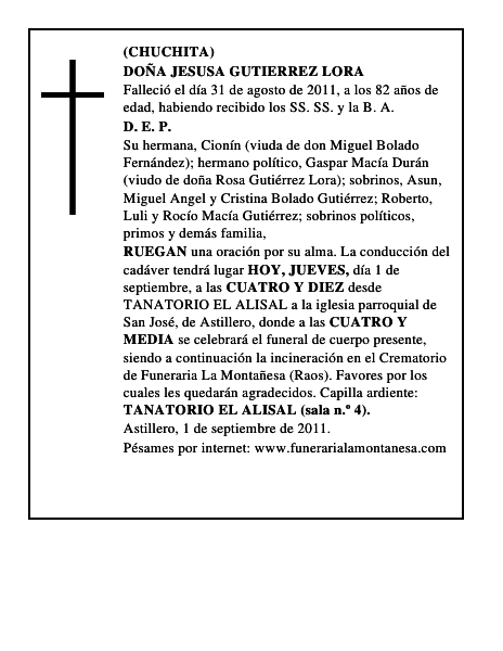 DOÑA JESUSA GUTIERREZ LORA