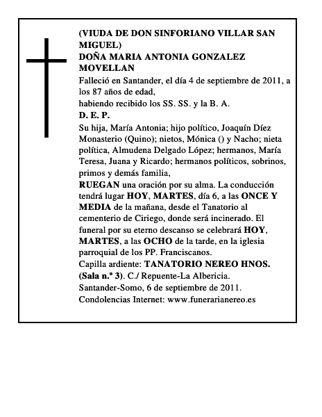 DOÑA MARIA ANTONIA GONZALEZ MOVELLAN