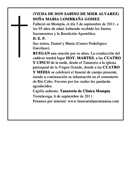 DOÑA MARIA LOMBRAÑA GOMEZ