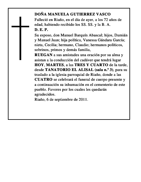 DOÑA MANUELA GUTIERREZ VASCO