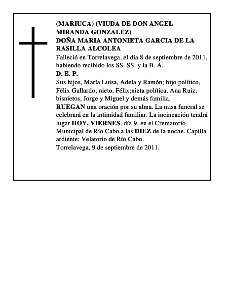 DOÑA MARIA ANTONIETA GARCIA DE LA RASILLA ALCOLEA