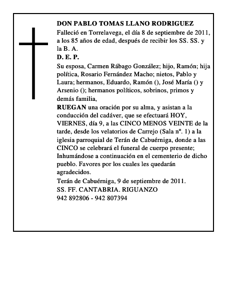 DON PABLO TOMAS LLANO RODRIGUEZ