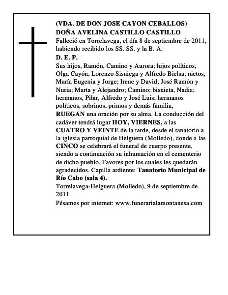 DOÑA AVELINA CASTILLO CASTILLO