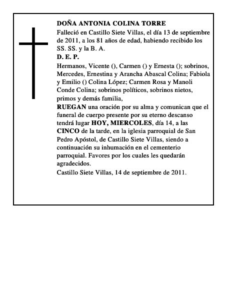 DOÑA ANTONIA COLINA TORRE