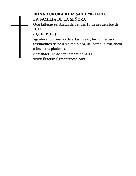 DOÑA AURORA RUIZ SAN EMETERIO