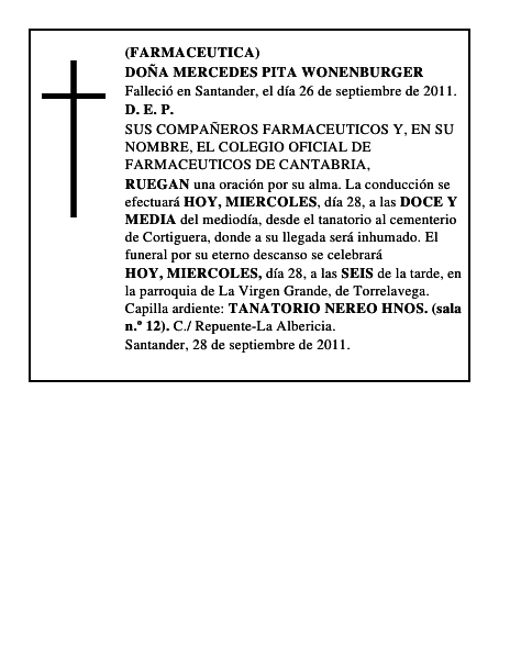 DOÑA MERCEDES PITA WONENBURGER