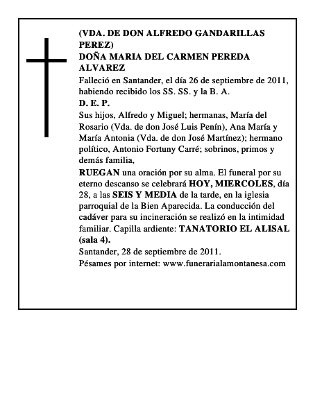 DOÑA MARIA DEL CARMEN PEREDA ALVAREZ