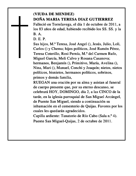 DOÑA MARIA TERESA DIAZ GUTIERREZ