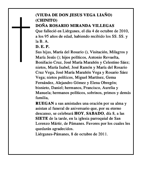 DOÑA ROSARIO MIRANDA VILLEGAS