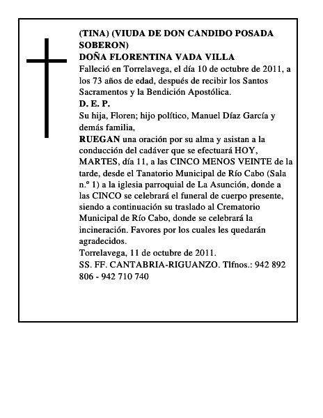 DOÑA FLORENTINA VADA VILLA