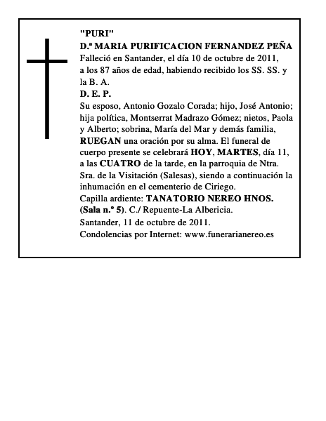 D.ª MARIA PURIFICACION FERNANDEZ PEÑA