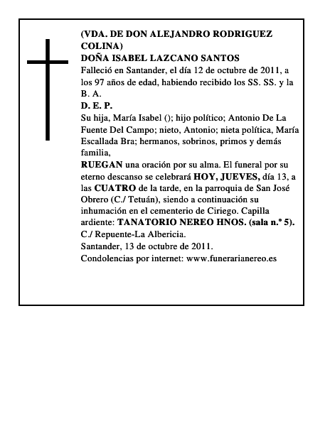 DOÑA ISABEL LAZCANO SANTOS