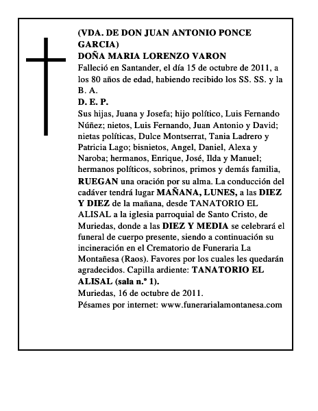 DOÑA MARIA LORENZO VARON