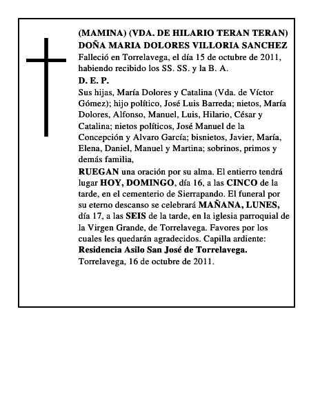 DOÑA MARIA DOLORES VILLORIA SANCHEZ
